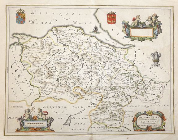 BLAEU, J., Denbigiensis Comitatus et Comitatus Flintensis, Denbigh et Flintshire., antique map, old maps