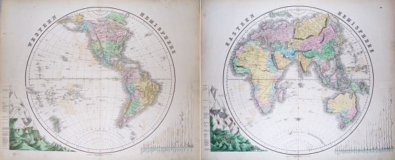 GALL & INGLIS, (Pair of 2 maps): Western Hemisphere & Eastern Hemisphere, antique map, old maps
