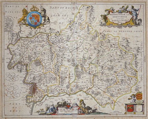 JANSSONIUS, J., Middlesexiae cum Hertfordiae Comitatu: Midlesex & Hertfordshire., antique map, old maps
