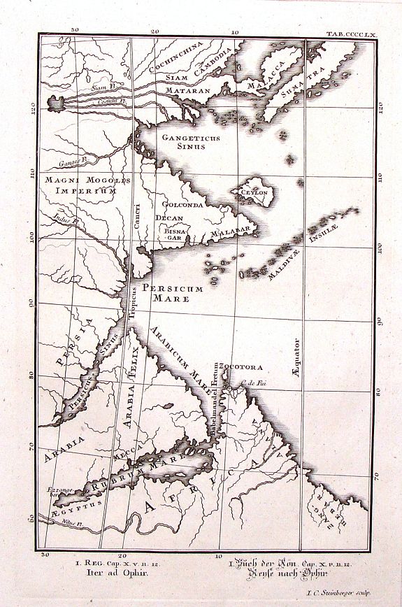 SCHEUZCHER, J., Scheuzcher's Iter ad Ophir., antique map, old maps