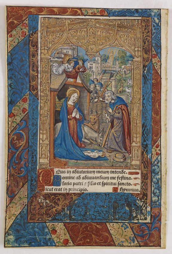 VOSTRE, S., or Verard , A full-page miniature from a Parisian printed book of hours, on vellum., antique map, old maps