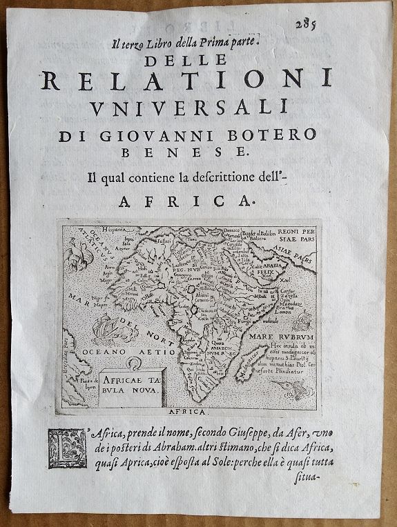 BOTERO, G., Africa Tabula Nova., antique map, old maps