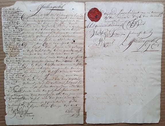 Cape of Good Hope Council of Policy, 1721 Cape of Good Hope debenture, signed by 4 future COGH Governors, with intact VOC wax seal and 1714 revenue stamp., antique map, old maps