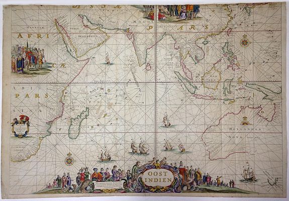 VAN KEULEN, J., OOST INDIEN Wassende-Graade Paskaart, vertoonende nevens het Oosterlykste van Afrika, meede de Zeekusten van Asia, van C. de Bona Esperance tot Eso, boven Japan. . ., antique map, old maps
