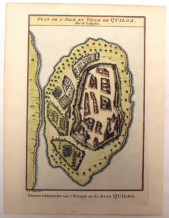 BELLIN, N., Plan de L'Isle et Ville de Quiloa., antique map, old maps