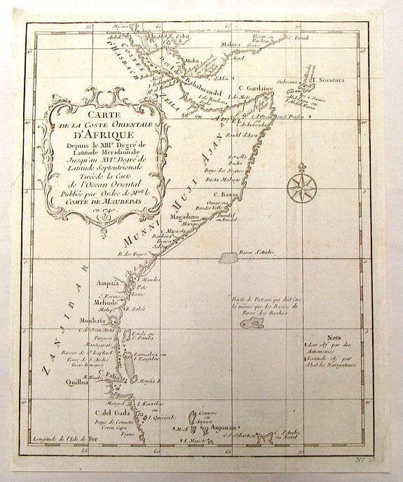 BELLIN, N., Carte de la Coste Orientale D'Afrique., antique map, old maps