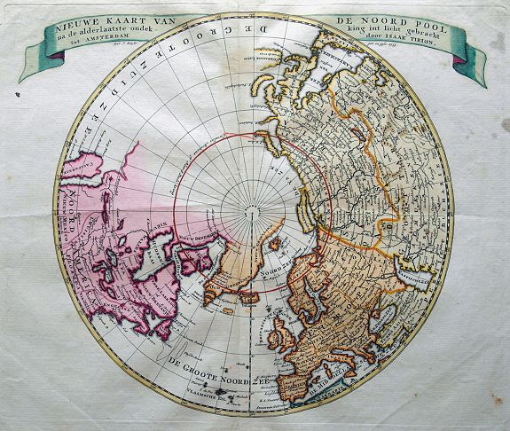 TIRION, I., Nieuwe Kaart van de Noord Pool. . ., antique map, old maps