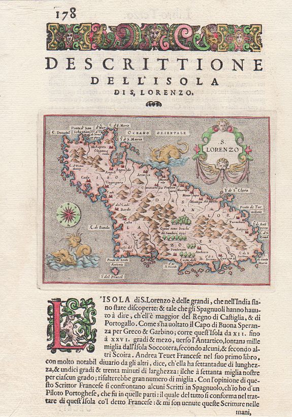 PORCACCHI, T., Descrittione Dell'Isola Di San Lorenzo., antique map, old maps