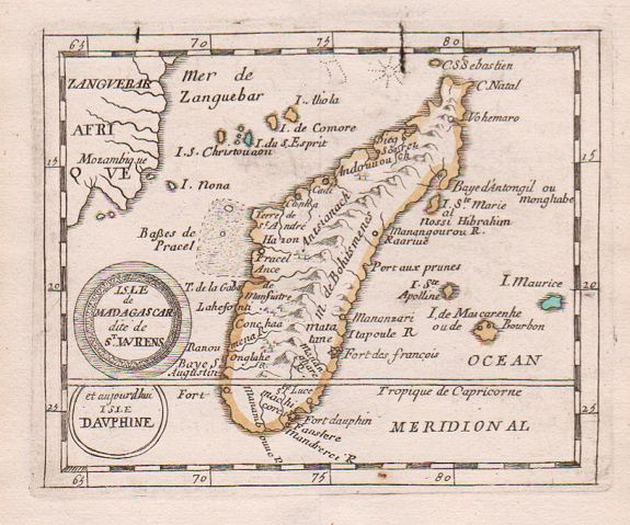 DU VAL, Pierre , Isle de Madagascar dite de St.Laurens et aujourd'hui Isle Dauphine., antique map, old maps