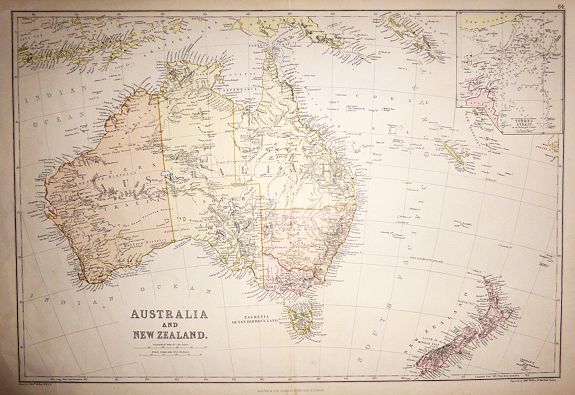 WELLER, Edward, AUSTRALIA AND NEW ZEALAND , antique map, old maps