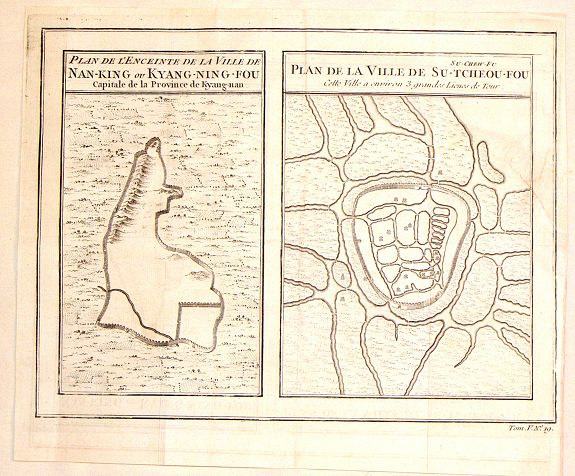 BELLIN, J.N., Plan de la Ville de Su-Tcheou-Fou / Plan de L'Enceinte de la Ville de Nan-King., antique map, old maps