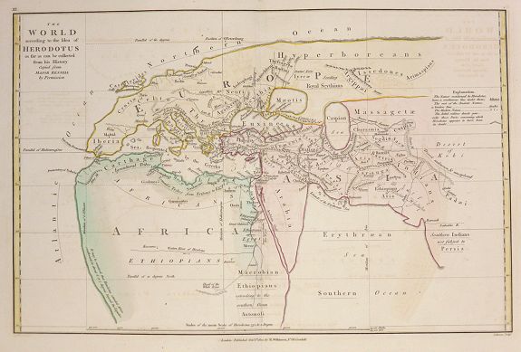 WILKINSON, Robert / Bourne, E., Ancient World according to Herodotus., antique map, old maps
