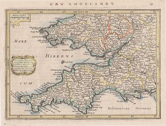 MERCATOR. G / HONDIUS. J, Cornubia, Devonia., antique map, old maps