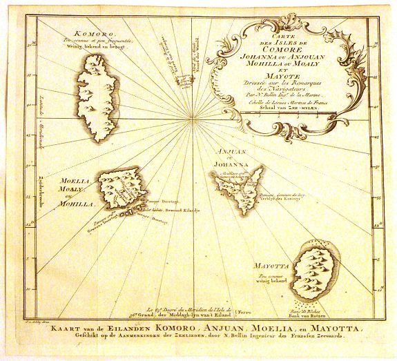 BELLIN, J. N., Carte des Isles de Comore Johanna., antique map, old maps