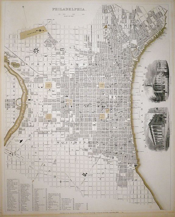 The Society for the Diffusion of Useful Knowledge., Philadelphia SDUK, antique map, old maps