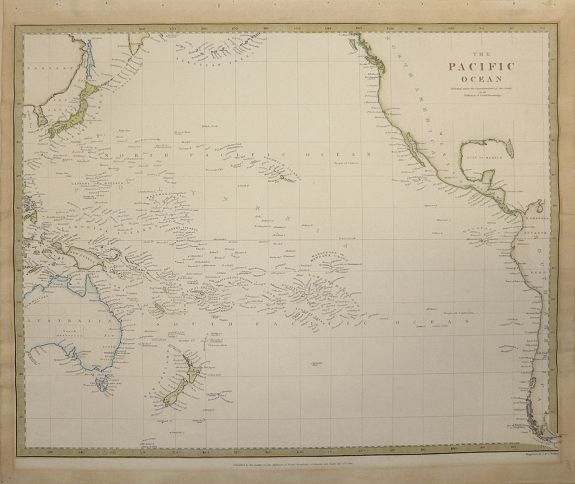 Society for the Diffusion of Useful Knowledge, The Pacific Ocean. S.D.U.K. , antique map, old maps