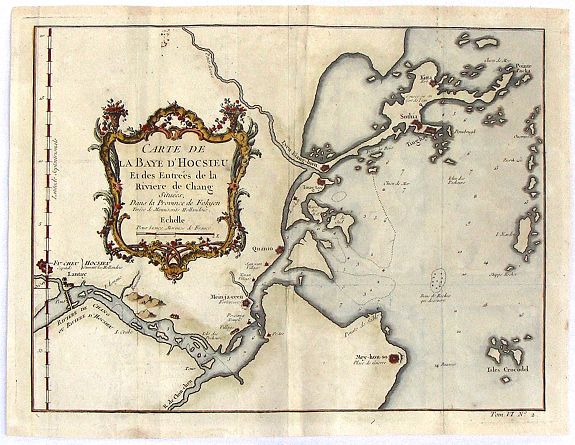 BELLIN, N., Carte de la Baye d’Hocsieu et des Entres de la Riviere de Chang Situees dans la Province de Fokyen., antique map, old maps