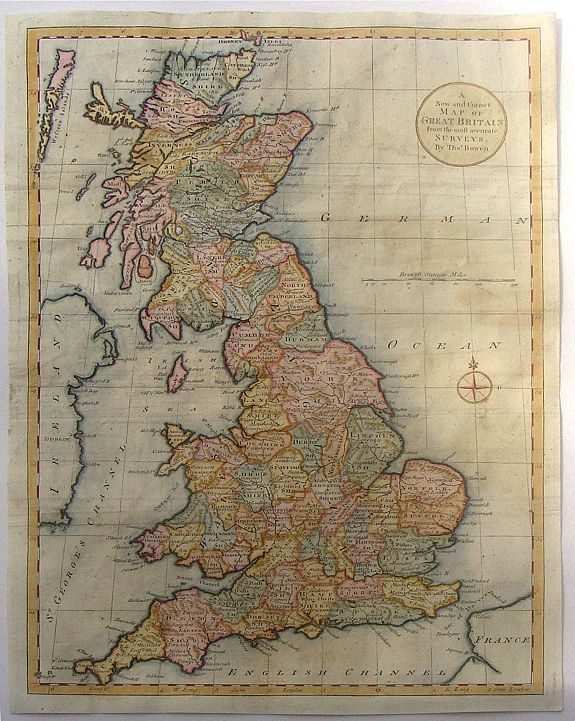 BOWEN, T., A New and Correct Map of Great Britain from the Most Accurate Surveys., antique map, old maps