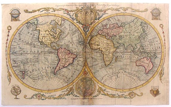 BOWEN, T., The World including the late Discoveries by Captain Cook and other Circomnavigators., antique map, old maps