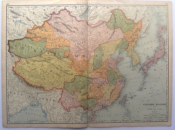 RAND MCNALLY & CO., Chinese Empire with Japan and Korea., antique map, old maps