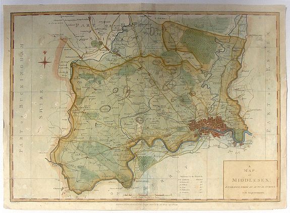 HARRISON, J., A Map of Middlesex: Engraved from an Actual Survey, with Improvements., antique map, old maps