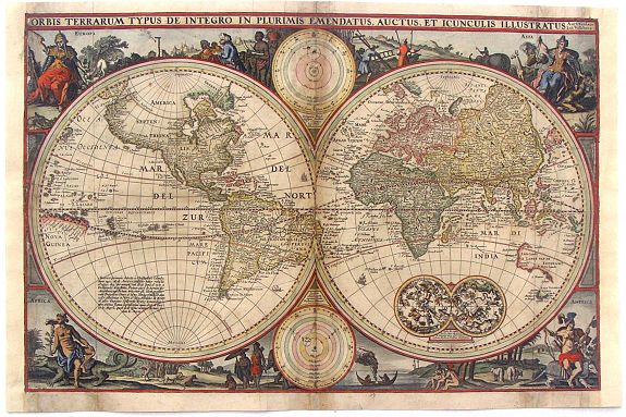 VISSCHER, N., Orbis Terrarum Typus De Integro In Plurimis Emendatus Auctus et Icunculis Illustratus., antique map, old maps