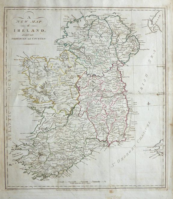 HARRISON, John, A New Map of Ireland divided into Provinces and Counties., antique map, old maps