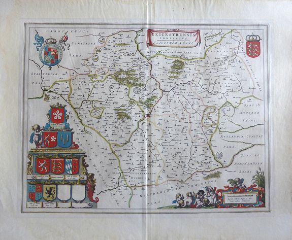 BLAEU, J., 'LEICESTRENSIS COMITATUS’ Leicestershire, antique map, old maps