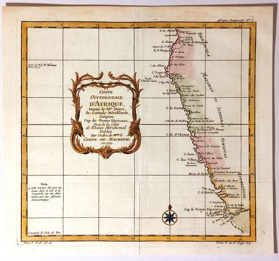 BELLIN, N, Coste Occidentale D'Afrique Depuis le XIe. Degre De Latitude Meridional, antique map, old maps