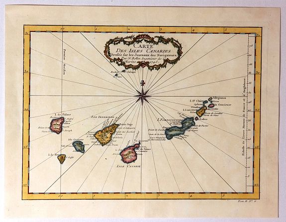 BELLIN, N, Carte Des Isles Canaries, antique map, old maps