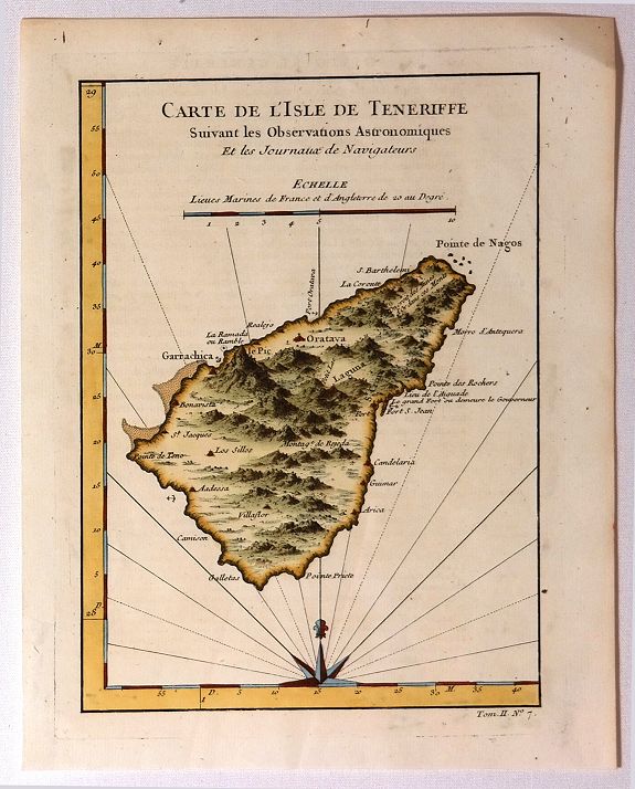 BELLIN, N.,, Carte de l’Isle de Teneriffe, Suivant les Observations Astronomiques, antique map, old maps