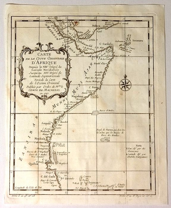 BELLIN, N, Carte de la Coste Orientale D’Afrique Depuis le XIIIe Degree de Latitude Meridionale, antique map, old maps