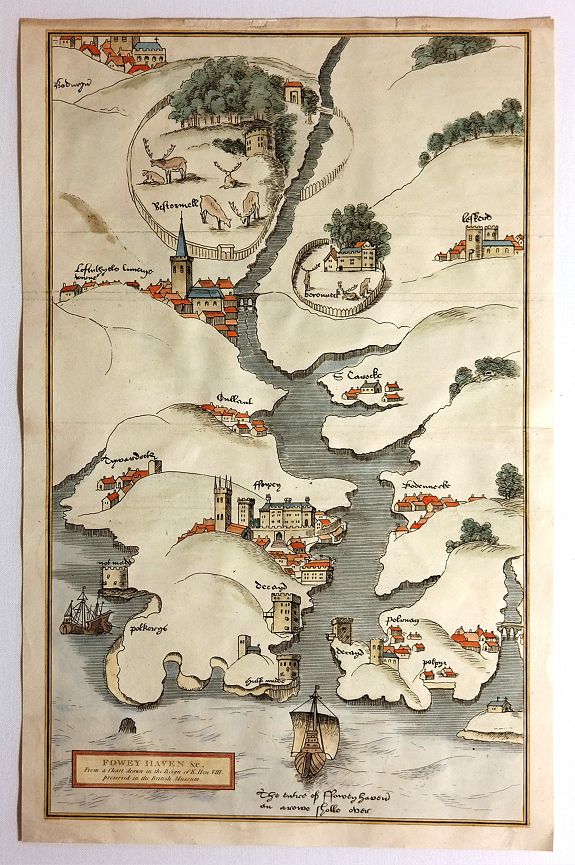 LYSONS, D.& S., Fowey Haven & C., From a Chart Drawn in the Reign of K. Hen. VIII., antique map, old maps