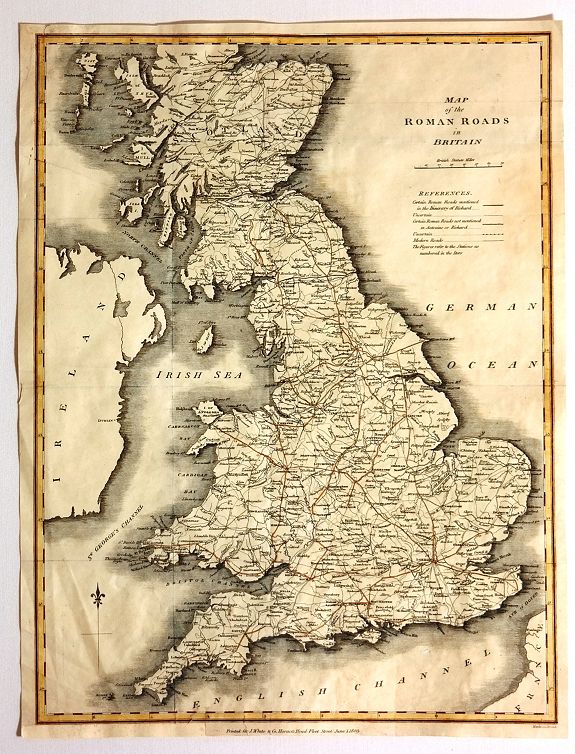 WHITE, J., Map of the Roman Roads in Britain, antique map, old maps
