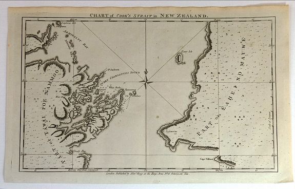 COOK, J., Chart of Cook's Strait in New Zealand., antique map, old maps