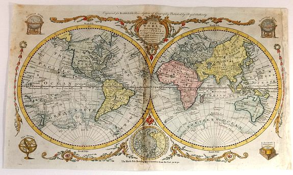 BOWEN, T., The World including the late Discoveries by Capt Cook and other Circumnavigators, antique map, old maps
