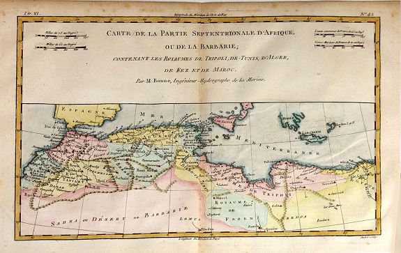 BONNE, R., Carte de la Partie Septentrionale d'Afrique ou de la Barbarie., antique map, old maps