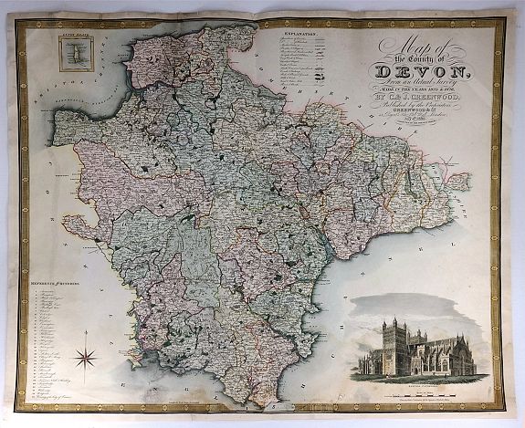 GREENWOOD, C., Map of the County of Devon, from an Actual Survey, Made in the Years 1825 & 1826, antique map, old maps