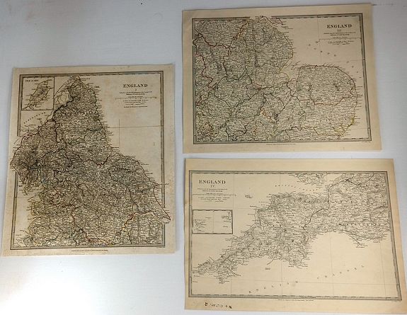 S.D.U.K., Three S.D.U.K. Maps – England I, England III & England IV , antique map, old maps