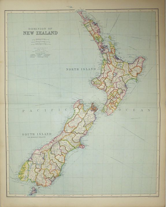 George Philip & Son., Dominion of New Zealand., antique map, old maps