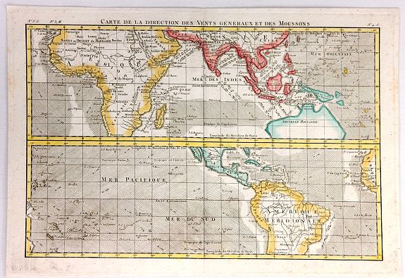 BONNE, R., Carte de la Direction des Vents Generaux dt des Moussons., antique map, old maps