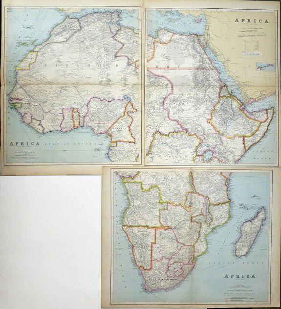 George Philip & Son, Africa, 3 sheets 'North West', 'North East', and 'South'. , antique map, old maps