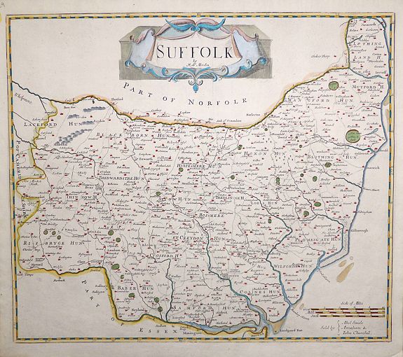 Robert Morden., Suffolk by Robert Morden., antique map, old maps