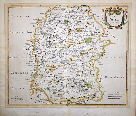Robert Morden., Wiltshire by Robert Morden., antique map, old maps