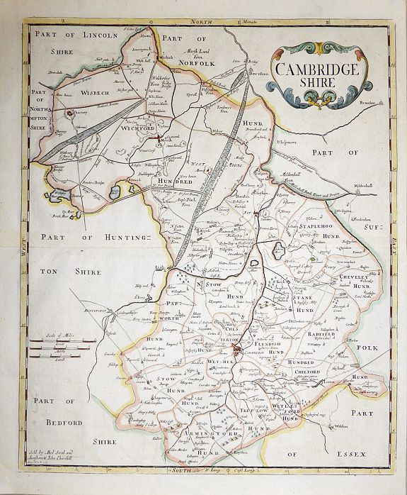 Robert Morden., Cambridgeshire by Robert Morden., antique map, old maps