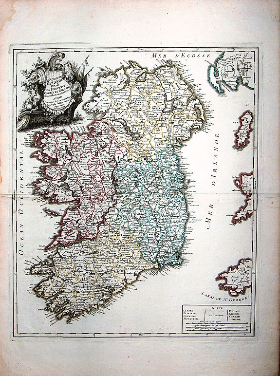 Le Rouge, G.L., Le Royaume d'Irlande Divisé en Provinces, Comtés Baronies Suivant les Nouvelles Observ., antique map, old maps