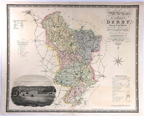 GREENWOOD, C.& I.,, Map of the County of Derby, from an Actual Survey made in the Years 1824 & 1825. By C. & I. Greenwood., antique map, old maps