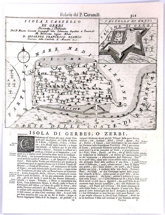 CORONELLI, V. M., Isola e Castello di Gerbi., antique map, old maps