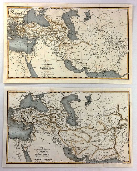 HALL, S.,, (2 Maps) – The Expedition of Alexander & Map To Illustrate the History of the Assyrians, Babylonians, Medes and Persians, antique map, old maps