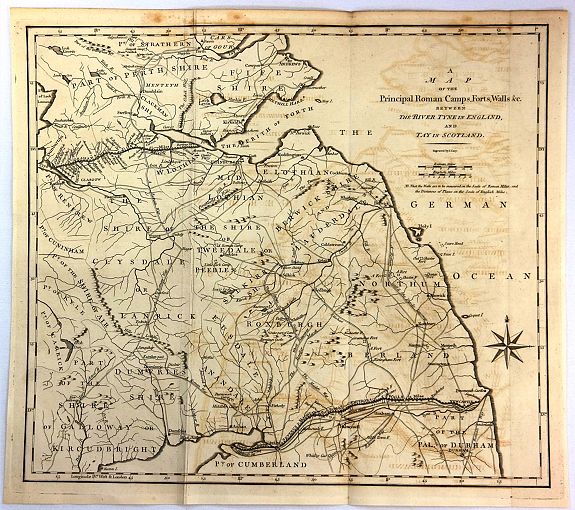 CARY, J., A Map of the Principal Roman Camps, Forts, Walls & c. Between the River Tyne in England and Tay in Scotland., antique map, old maps